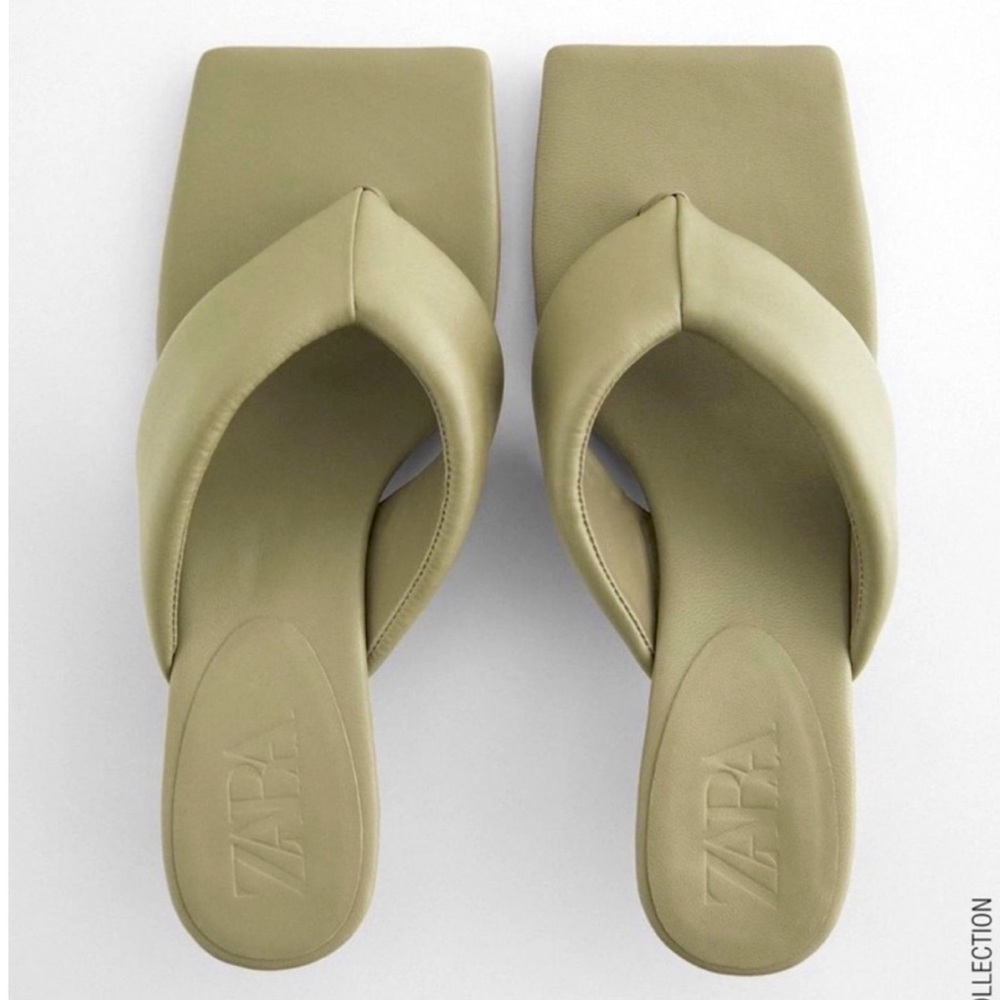 Zara leather kitten thong square toe heels